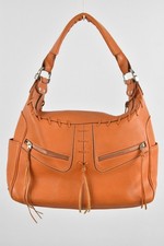 TODS Handbag Orange Leather Zip Up Silver Metal Hardware 