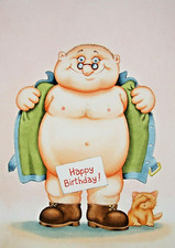 TWO 1980s ORIGINAL Humour Commercial Greetings Card Watercolours Wife + Computer