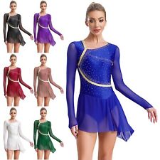UK Womens Figure Skating Dress Strappy Tulle Skirt Leotard Lyrical Dance Costume