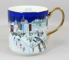 ANTHROPOLOGIE Festive Holiday Mug w/ Gold Handle 4" Good Things From NYC 2023