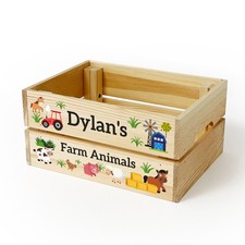Personalised Kids Toy Farm Animals Wooden Storage Toy Box Crate for Children