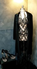 Rosamosario Black Chantilly Lace Cotton Blend Night Dress Long Slip L NWTs