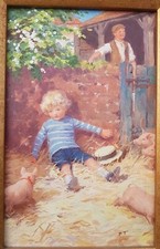 Oil Painting. Original Illustration By Percy Tarrant - Visit To The Pig Sty