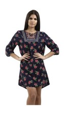 Ladies Flower Print Tunic Top Dress Summer Beachwear Kurta Casual Cotton