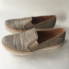 RIVER ISLAND FLAT SHOES Loafers Slip on GOLD  UK 4 Sparkle Glitter Espadrilles
