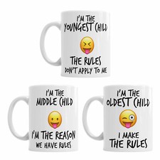 Youngest Middle Oldest Child Sister Brother Siblings Rules Emoji Coffee Mug Gift