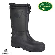 Stormwells W279A Black Fleece Fur Lined Winter Thermal Wellington Boots Wellies