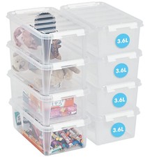 SmartStore 3.6L Small Plastic Storage Boxes With Lids - Set of 4 - Transparent -