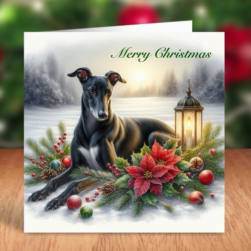 Greyhound dog christmas card - christmas,