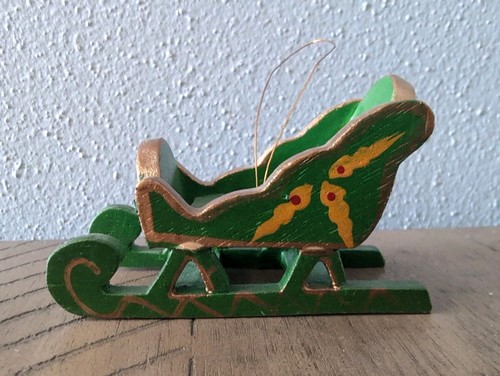 Vintage green wooden sleigh - vintage,
