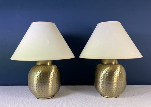 Pair hammered brass table - brass,