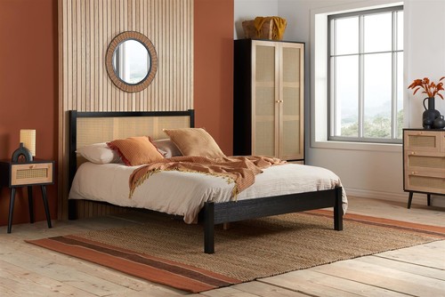 Black rattan wood wooden - black, bed