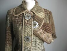NEXT WOOL TWEED COAT 14 trench long check boho hippy big buttons green unique