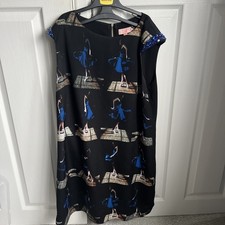 Ted Baker, Black & Royal Blue, Women's Patterned Sleeveless Dress.  (Size 5)