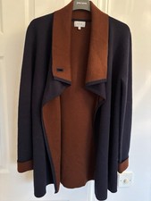 Jigsaw Long Wool Cardigan In Navy And Tan Size Small