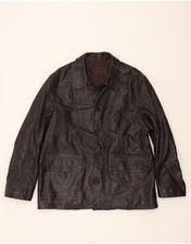 PIERRE CARDIN Mens Leather Jacket UK 42 XL Brown Leather DK26