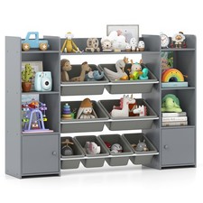 COSTWAY 142 cm Large Toy Storage Organizer  4-Tier Kids Cubby Shelf-Grey