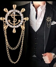 1 Vintage-Inspired Nautical Anchor & Rudder Brooch Pin with Sparkling Gemstones