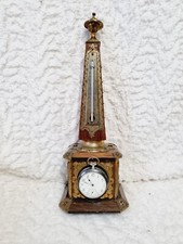 Old Antique Wooden Brass Obelisk Form Globe Top Thermometer Pocket Watch Stand 