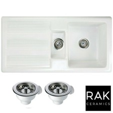 RAK Ceramics New Gourmet Sink 1v2 1.5 Bowl White Ceramic Kitchen Sink & Waste