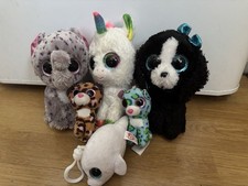 Bundle TY Beanie Boo Tracey Dog, Pixy Unicorn, Specks Elephant, 3 X Keyrings