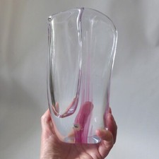 Josef Marcolin M51 art glass vase, big heavy signed pink streak. Sweden vintage