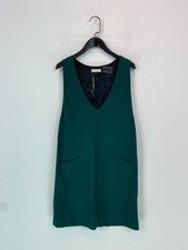 Paul Smith Green Plain Mini Shift Dress Sleeveless V Neck Faux Pocket UK 12