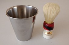 Vintage Pure Bristle Shaving Brush + 18/8 Stainless Steel Shaving Cup Bowl Mug