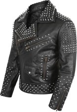 Zee 🖤 Men’s Full Punk Black Metal Spiked Studded Real Leather Biker Jacket