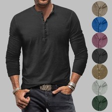 Mens Solid Henley Grandad
