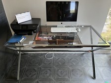 Porada Stylo Chrome Glass Canaletta Walnut Modern Italian Desk RP£2,925