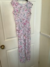 Girls H & M 9-10 years pink butterfly jumpsuit, poppers on shoulder
