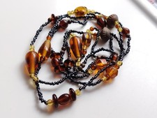 Flapper Length Glass Seed Bead Beaded Necklace Boho Layering Brown Tones Chic