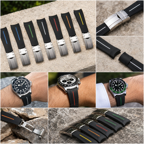Curved end rubber watch strap - rubber,