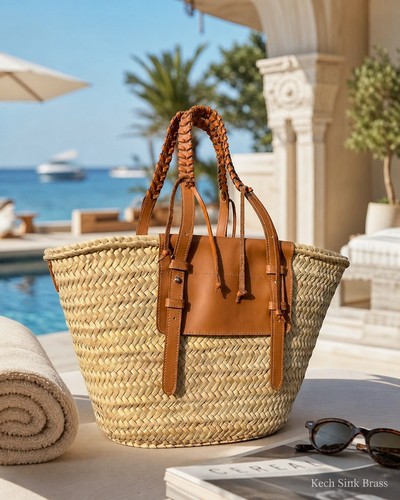 Handmade moroccan straw tote - straw,
