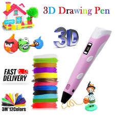 3D Printing Pen Set Doodle Printer Drawing 12 Colours PLA Filament Gift For Kids