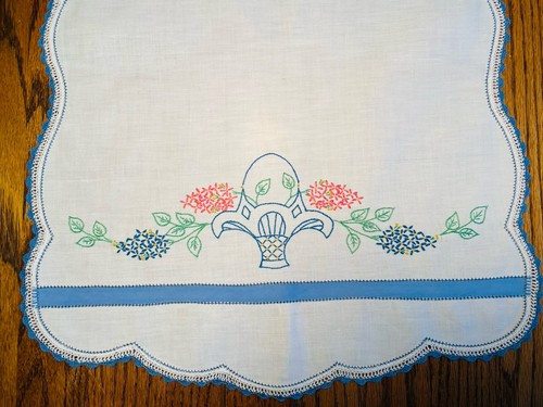 Embroidered floral basket - floral,