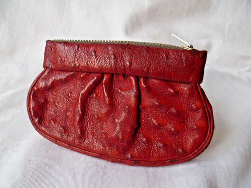 Vintage 1970s red ostrich - ostrich, skin