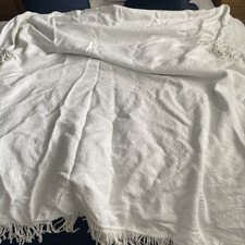 1970 Vintage single White Cotton Bedspread - White Floral