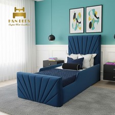 Sunrise Kids Panel Bed Frame Plush Velvet Upholstered Ottoman Gas Lift Storage