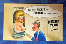 Saucy Bamforth Comic Postcard 1960s Big Boobs PITTSBURG TRAIN Ticket No 2590
