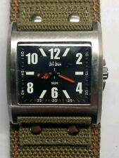 Rare Retro Fat Face Mens Watch Working New Battery In Canvas On Leather Strap