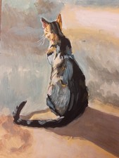 Acrylic 9 x 12 Inch Painting Tabby Kitten Portrait Small Painting