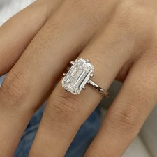 Diamond Solitaire Ring VS1 E Emerald Cut 5 Carat Lab Created 18k White Gold
