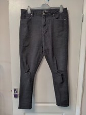 Ladies Black Denim Ripped High Waisted Jeans Size 18
