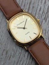 Philip Mercier Unisex Gold Plated Quartz Watch On A Leather Strap. New Battery.