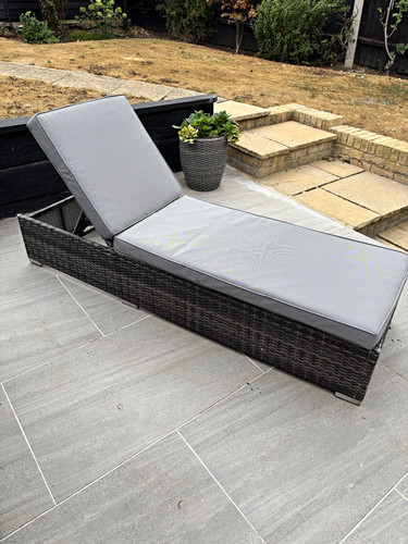 Grey rattan sun bed lounger - rattan,