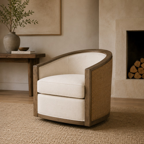 Natural linen fabric armchair - natural,