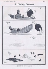 W. HEATH ROBINSON a Diving Disaster - Antique Comic Print 1922