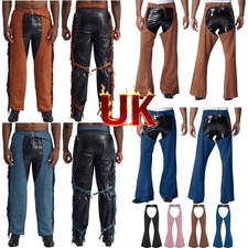 Men's Faux Suede Cowboy Chaps Pants Tassel Bell Bottom Motorcycle Hippie Costume